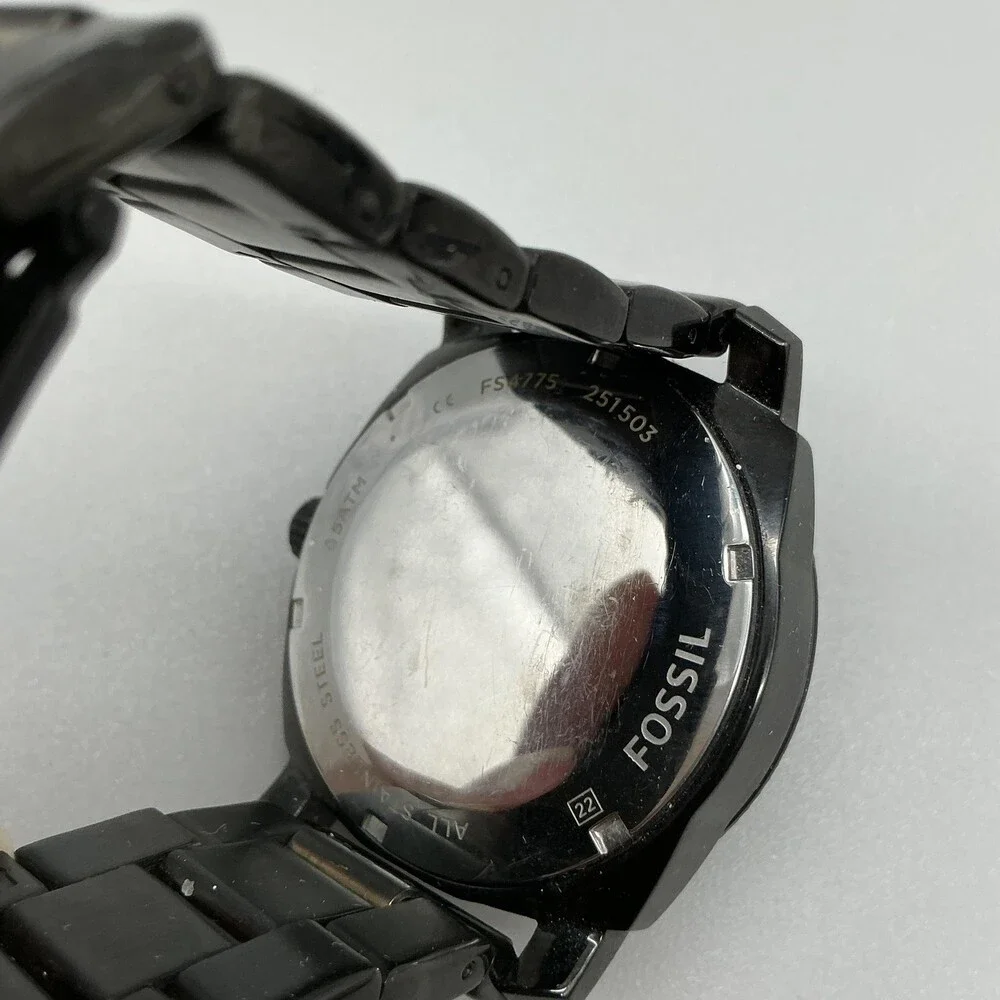 Fossil Machine FS4775 Mens Watch 42mm Black Dial Stainless New Battery 6.5